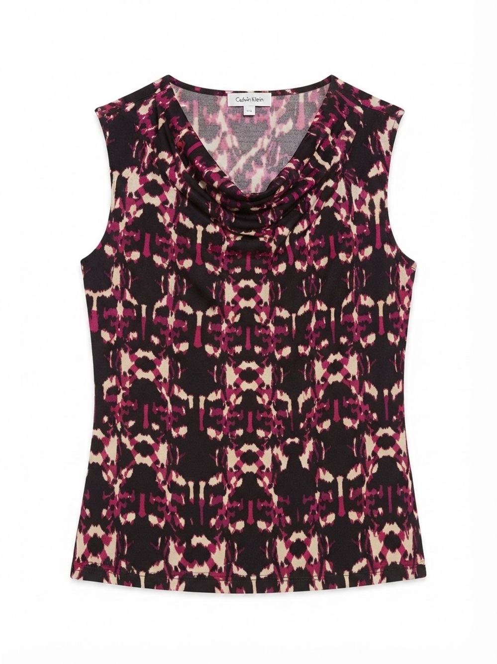 Calvin Klein Magenta, Black & Cream Cowl Neck Sleeveless Top